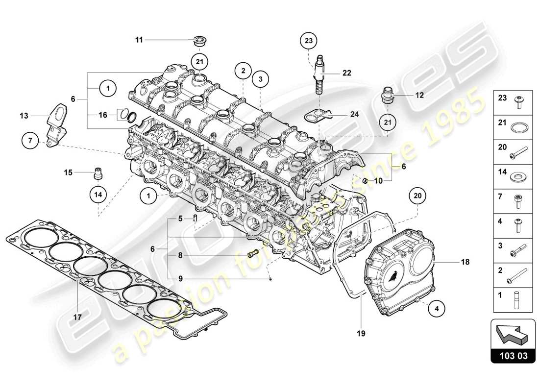 lamborghini lp720-4 coupe 50 (2014) zylinderkopf mit bolzen und zentrierhülsen ersatzteildiagramm