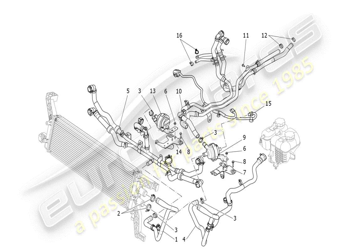 maserati ghibli (2021) kühlsystem: nähre und leitungen ersatzteildiagramm
