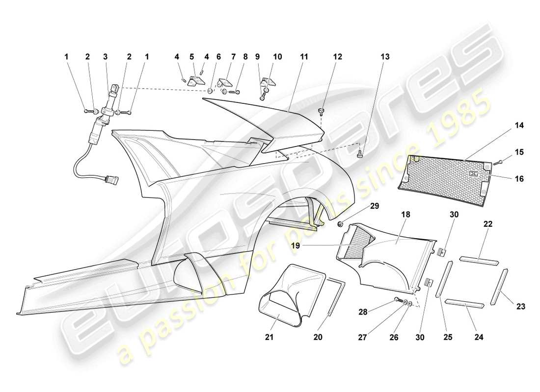 lamborghini murcielago coupe (2003) seitenverkleidung teilediagramm