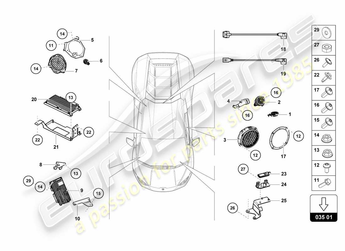 lamborghini 2018 (lp580-2 coupe) lautsprecher-teilediagramm