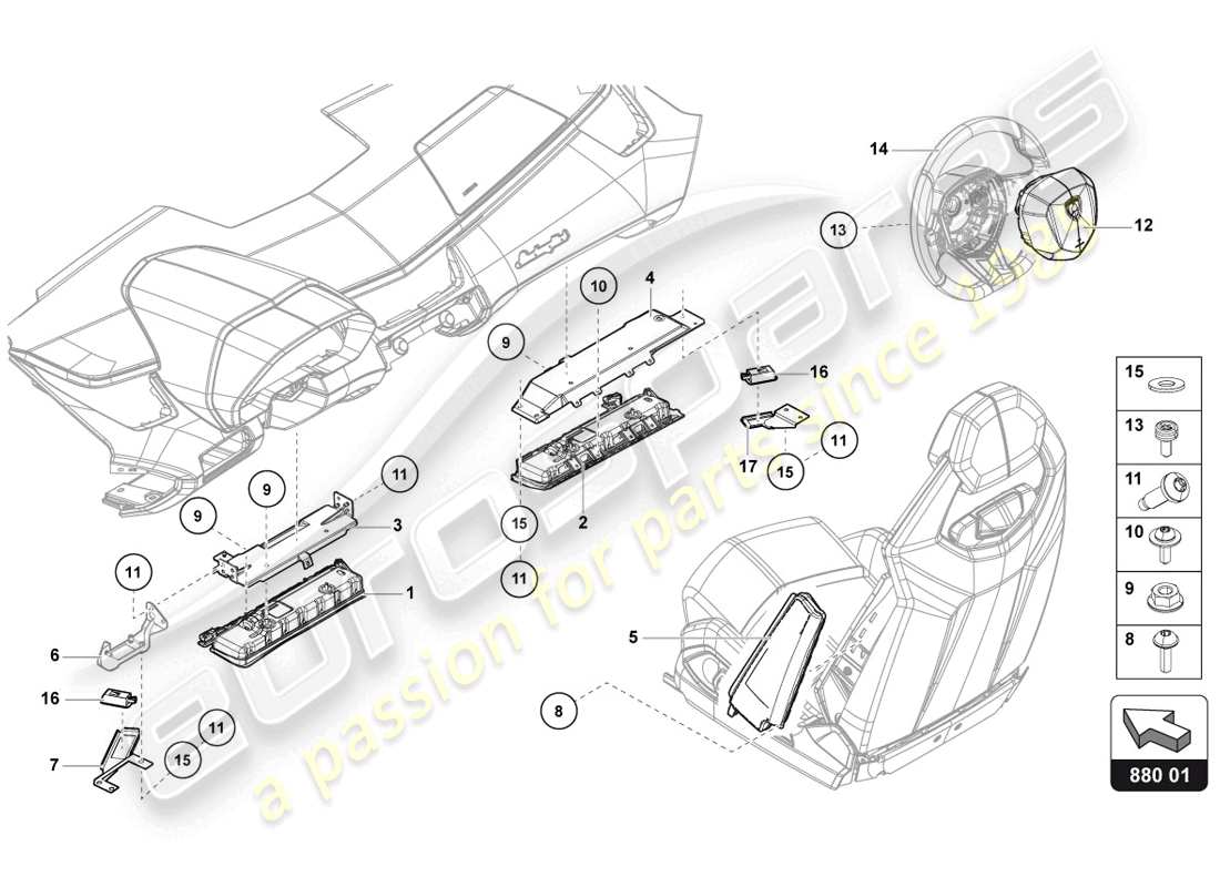 lamborghini 2014 (lp720-4 coupe 50) airbag-einheit ersatzteildiagramm
