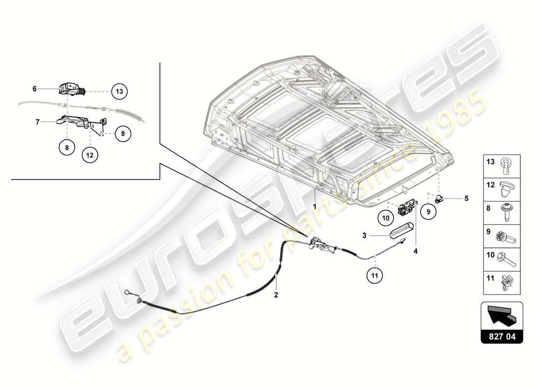 lamborghini performante coupe (2019) entriegelungshebel - ersatzteildiagramm