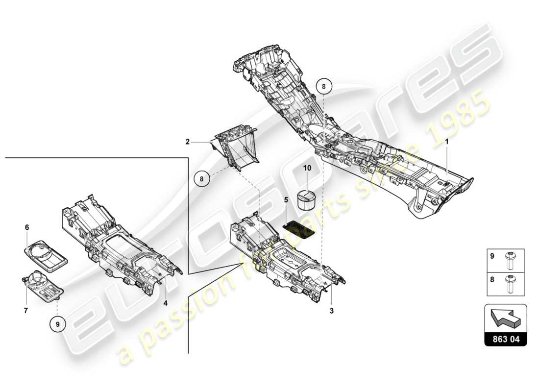 lamborghini performante coupe (2019) tunnel teilediagramm