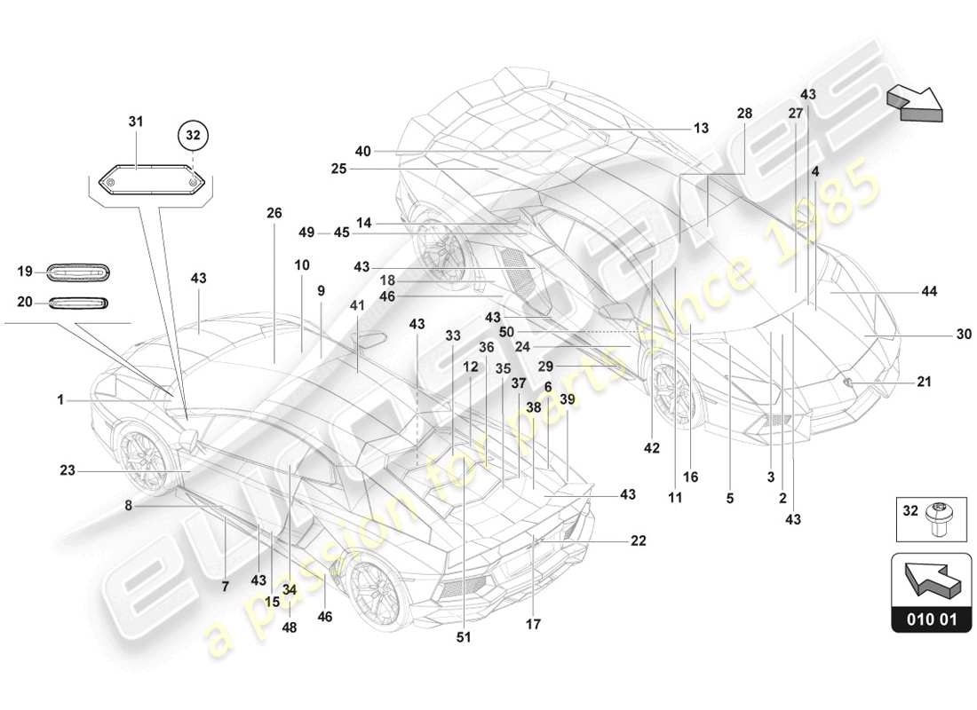 lamborghini 2014 (lp720-4 coupe 50) typenschilder ersatzteil-diagramm