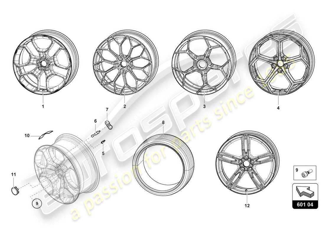 lamborghini 2020 (evo coupe 2wd) räder/reifen ersatzteildiagramm