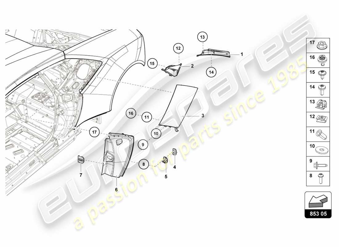 lamborghini 2018 (lp580-2 coupe) abdeckplatte für längsteil ersatzteildiagramm