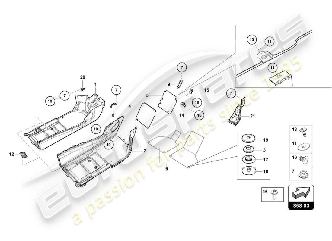 lamborghini 2019 (performante spyder) schalldämmplatte innen ersatzteildiagramm