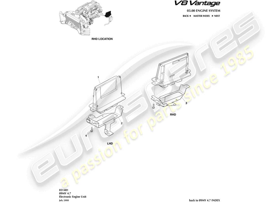 aston martin v8 vantage (2017) teilediagramm der elektronischen motorsteuerung