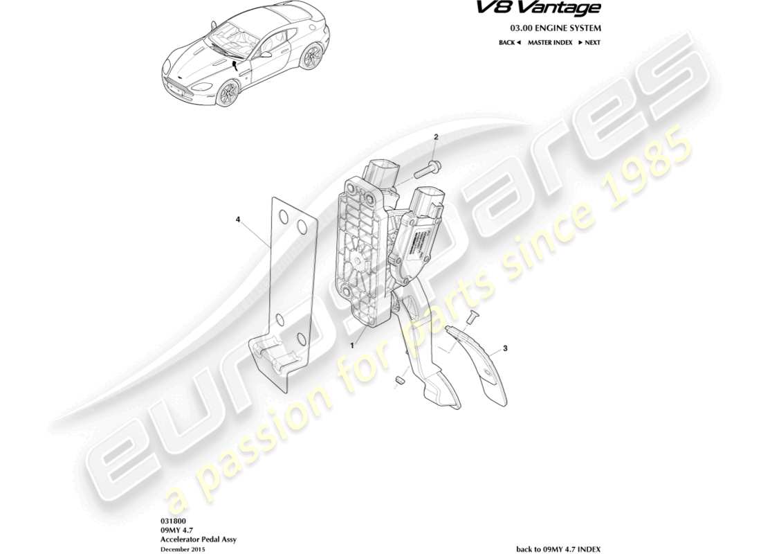 aston martin v8 vantage (2017) gaspedal teilediagramm