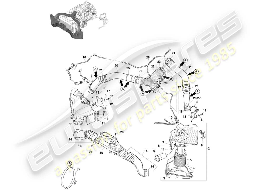 aston martin v8 vantage (2005) luftaufladung, v8s teilediagramm