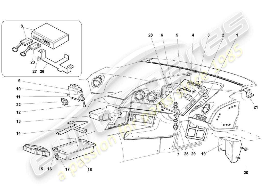 lamborghini murcielago coupe (2004) steuermodule für elektrische systeme ersatzteildiagramm