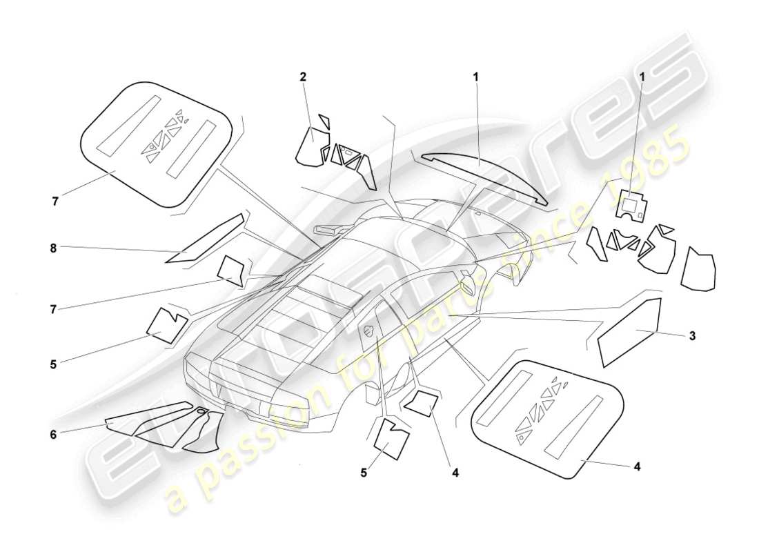 lamborghini murcielago coupe (2002) flammenschutz rhd ersatzteildiagramm