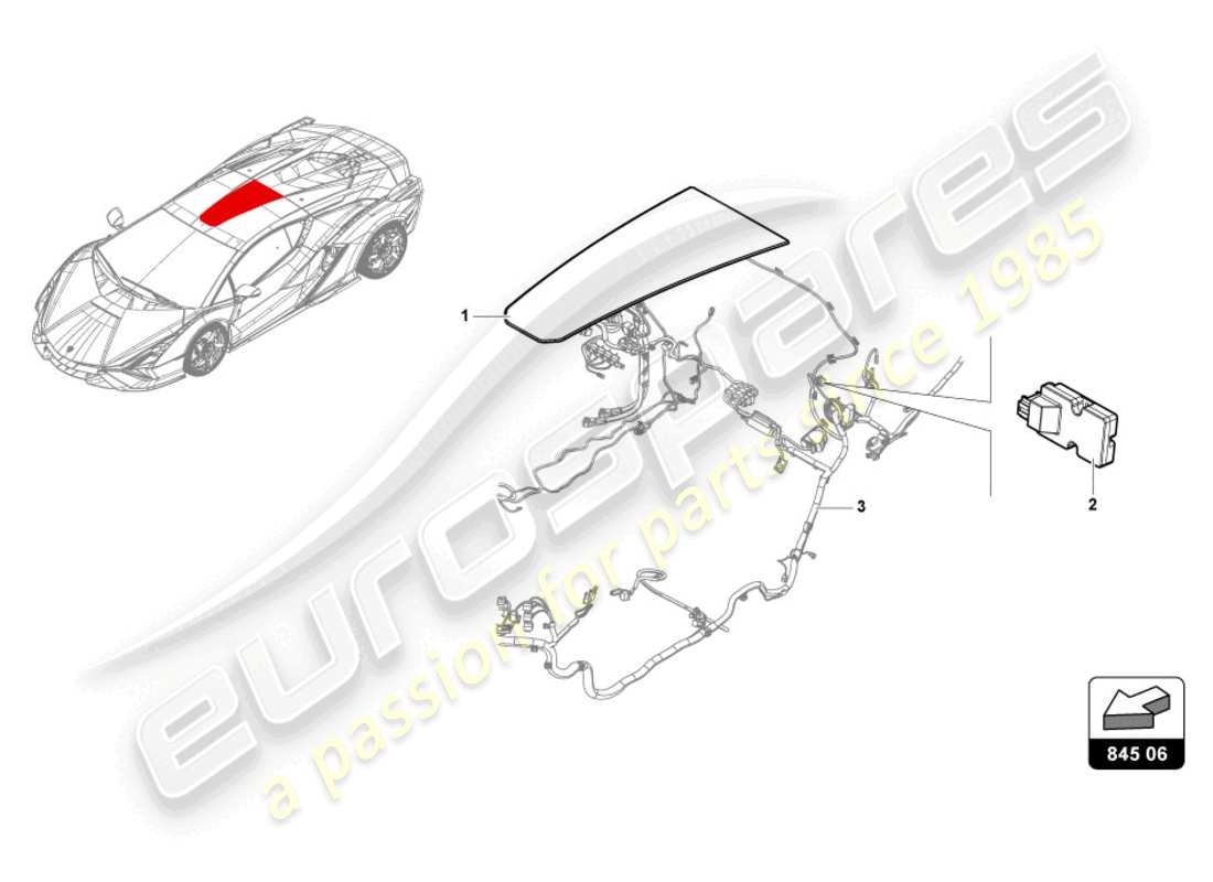 lamborghini sian (2020) dachfenster teilediagramm