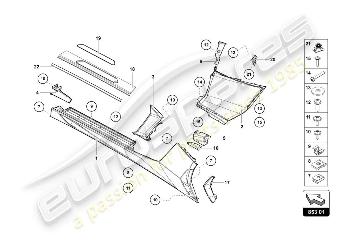lamborghini 2013 (lp700-4 coupe) unteres äußeres seitenteil für radkasten ersatzteildiagramm