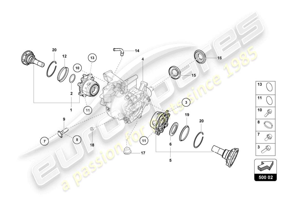 lamborghini lp740-4 s roadster (2018) gehäuse für hinteres differential ersatzteildiagramm