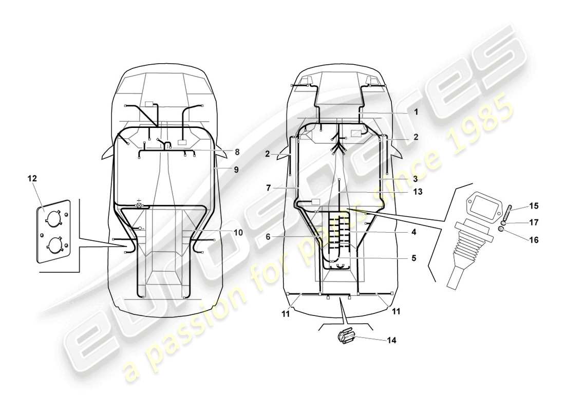 lamborghini murcielago coupe (2002) zentraler kabelsatz ersatzteildiagramm