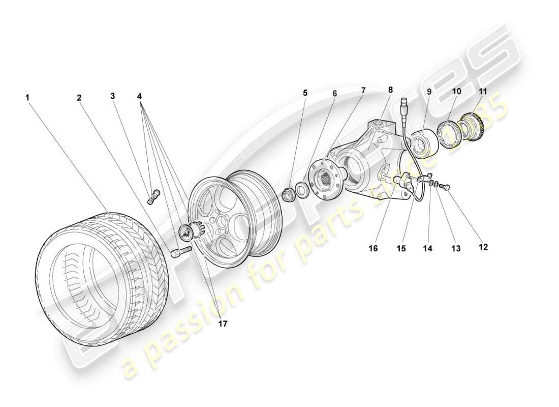 lamborghini murcielago coupe (2002) radlagergehäuse vorne ersatzteildiagramm
