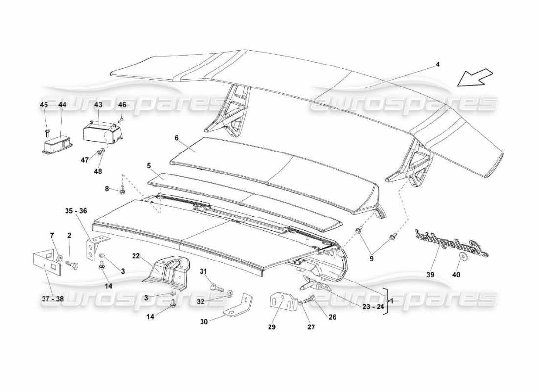 lamborghini murcielago lp670 heckhaube und spoiler teilediagramm