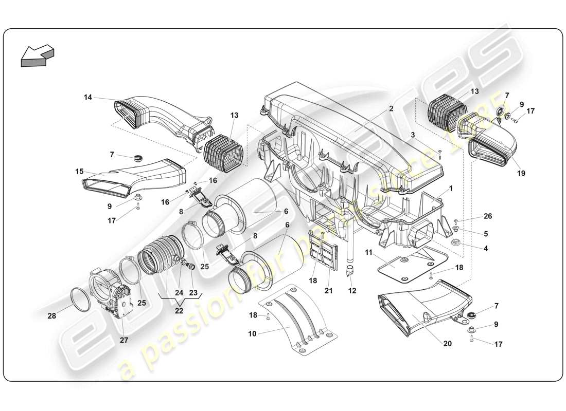 ein Teilediagramm aus dem Teilekatalog des Lamborghini Super Trofeo (2009-2014)