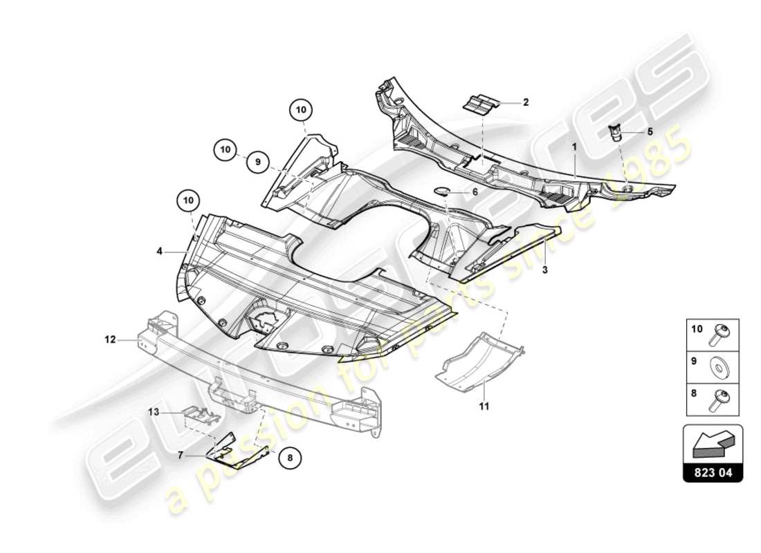 lamborghini sian (2020) abdeckung für motorhaubenschloss ersatzteildiagramm