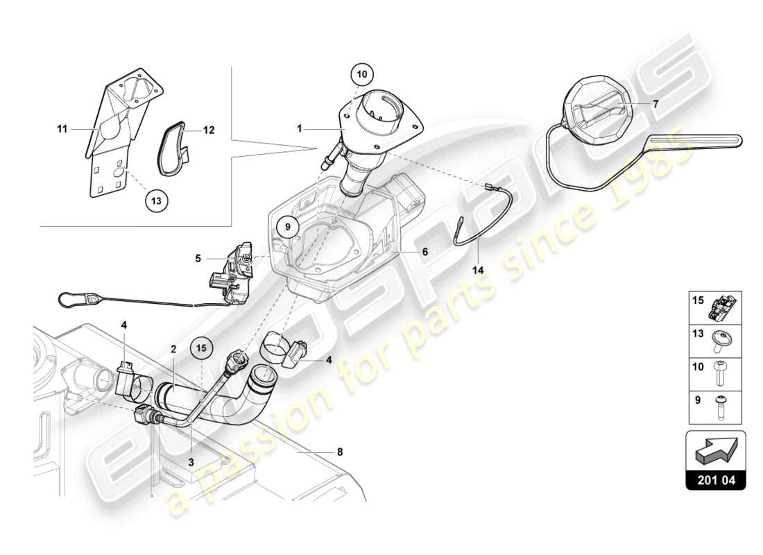 lamborghini lp700-4 roadster (2015) kraftstoffeinfüllstutzen mit restrict ersatzteildiagramm