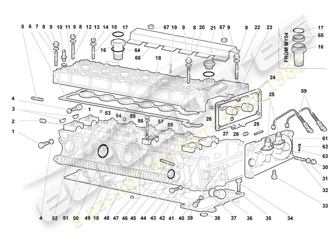 lamborghini murcielago roadster (2005) zylinderkopf links ersatzteildiagramm