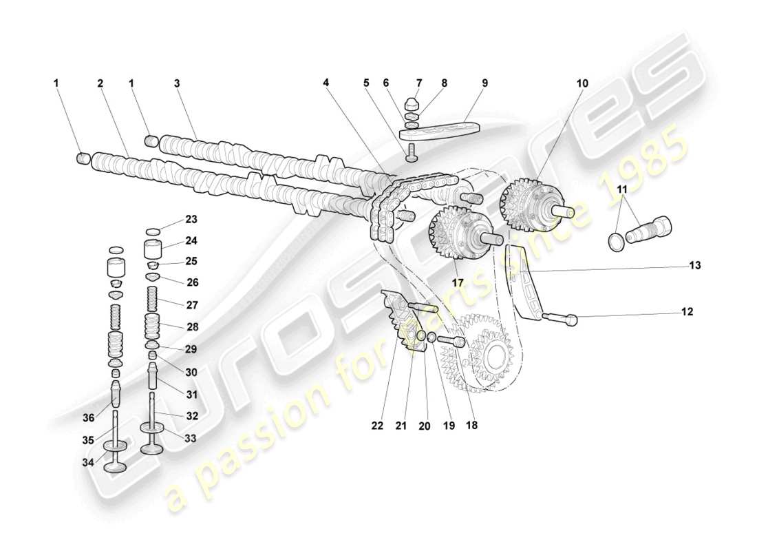 lamborghini murcielago roadster (2005) nockenwelle, ventile links teilediagramm