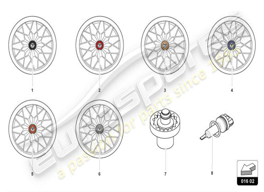 lamborghini huracan lp580-2 spyder (accessories) radmutter ersatzteildiagramm