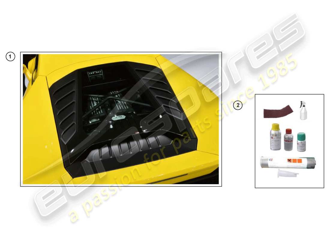 lamborghini huracan lp610-4 avio (accessories) 1 satz befestigungsteile für motorhaube ersatzteildiagramm