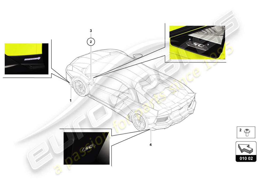 lamborghini 2014 (lp720-4 coupe 50) typenschilder ersatzteil-diagramm