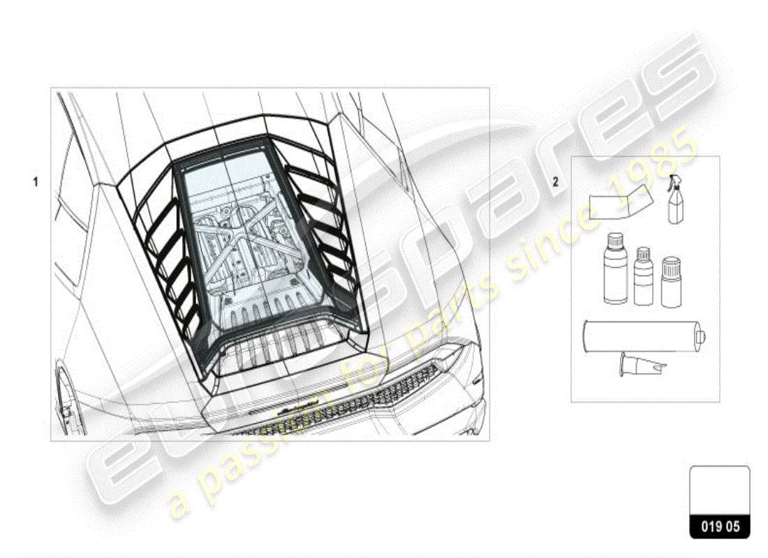 lamborghini huracan lp610-4 coupe (accessories) 1 satz befestigungsteile für motorhaube ersatzteildiagramm