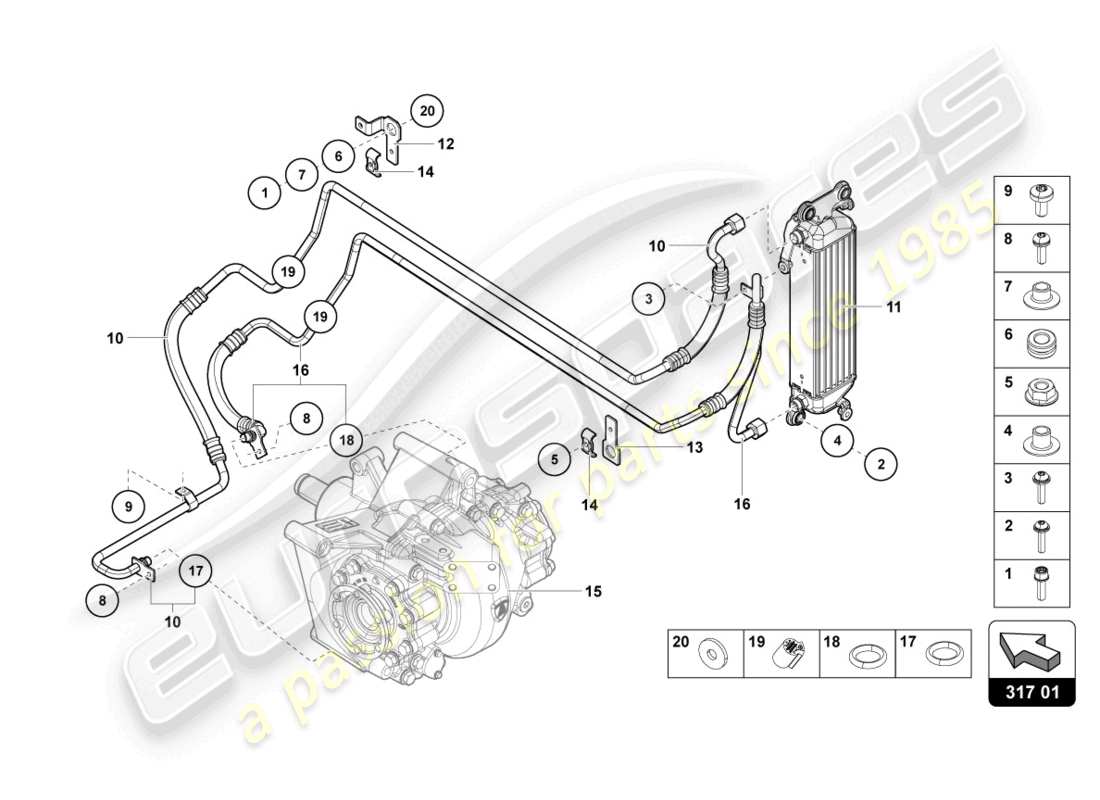 lamborghini 2020 (lp770-4 svj coupe) ölkühler hinten teilediagramm