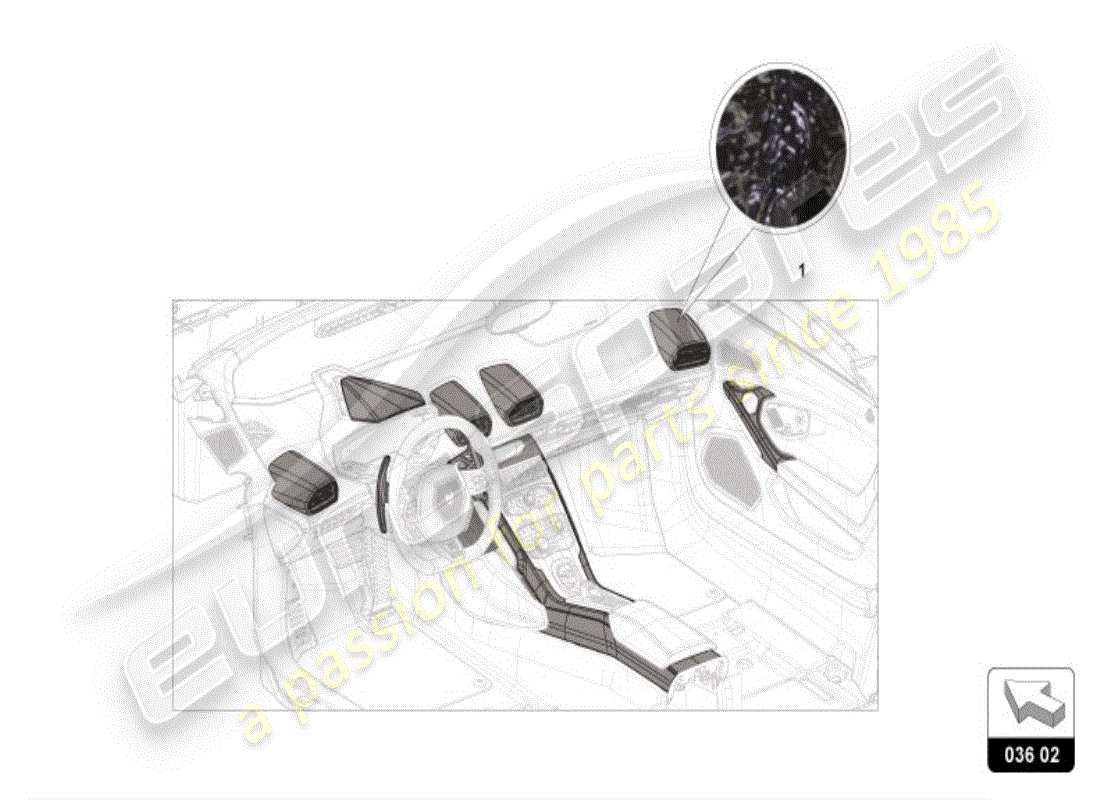 lamborghini huracan evo coupe (accessories) innendekor 'geschmiedet' ersatzteildiagramm