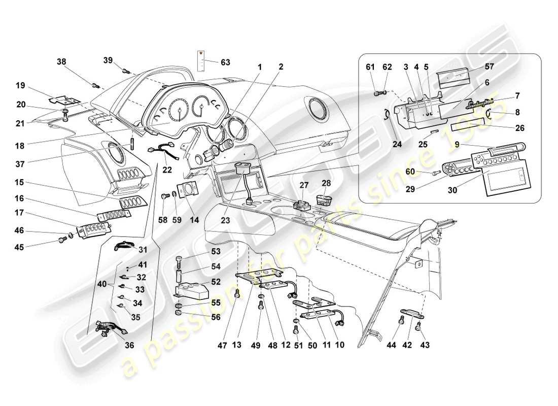 lamborghini murcielago roadster (2005) dashboard-ersatzteildiagramm