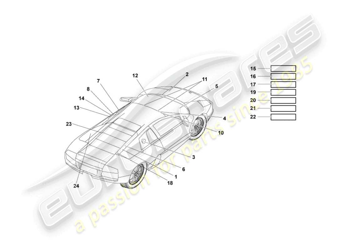 lamborghini murcielago roadster (2005) typenschilder ersatzteil-diagramm