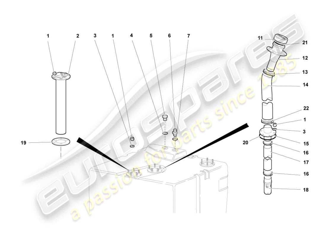 lamborghini murcielago coupe (2004) kraftstoffeinfüllrohr mit anbauteilen ersatzteildiagramm