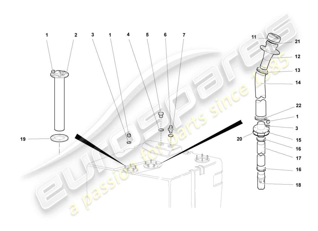 lamborghini murcielago coupe (2004) kraftstoffeinfüllrohr mit anbauteilen ersatzteildiagramm