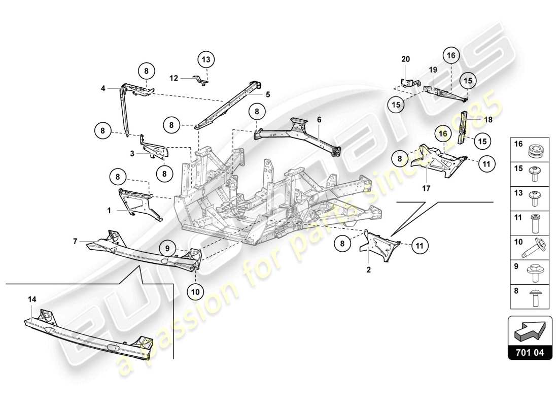 lamborghini 2014 (lp720-4 coupe 50) zierrahmen hinterteil ersatzteildiagramm