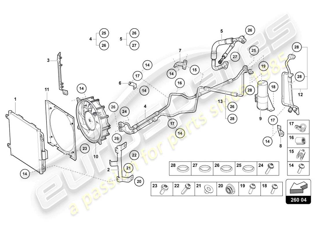 lamborghini 2019 (lp740-4 s roadster) a/c-kondensator - teilediagramm
