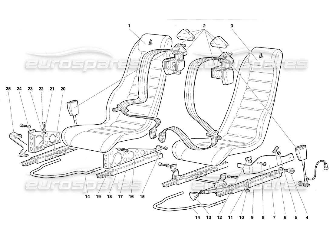 lamborghini diablo se30 (1995) teilediagramm für sitze und sicherheitsgurte