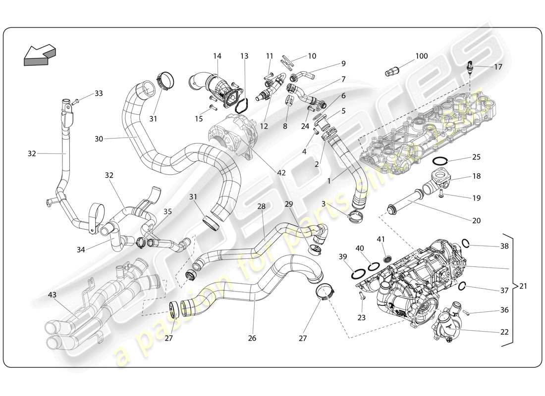 lamborghini super trofeo (2009-2014) wasserkühlung teilediagramm