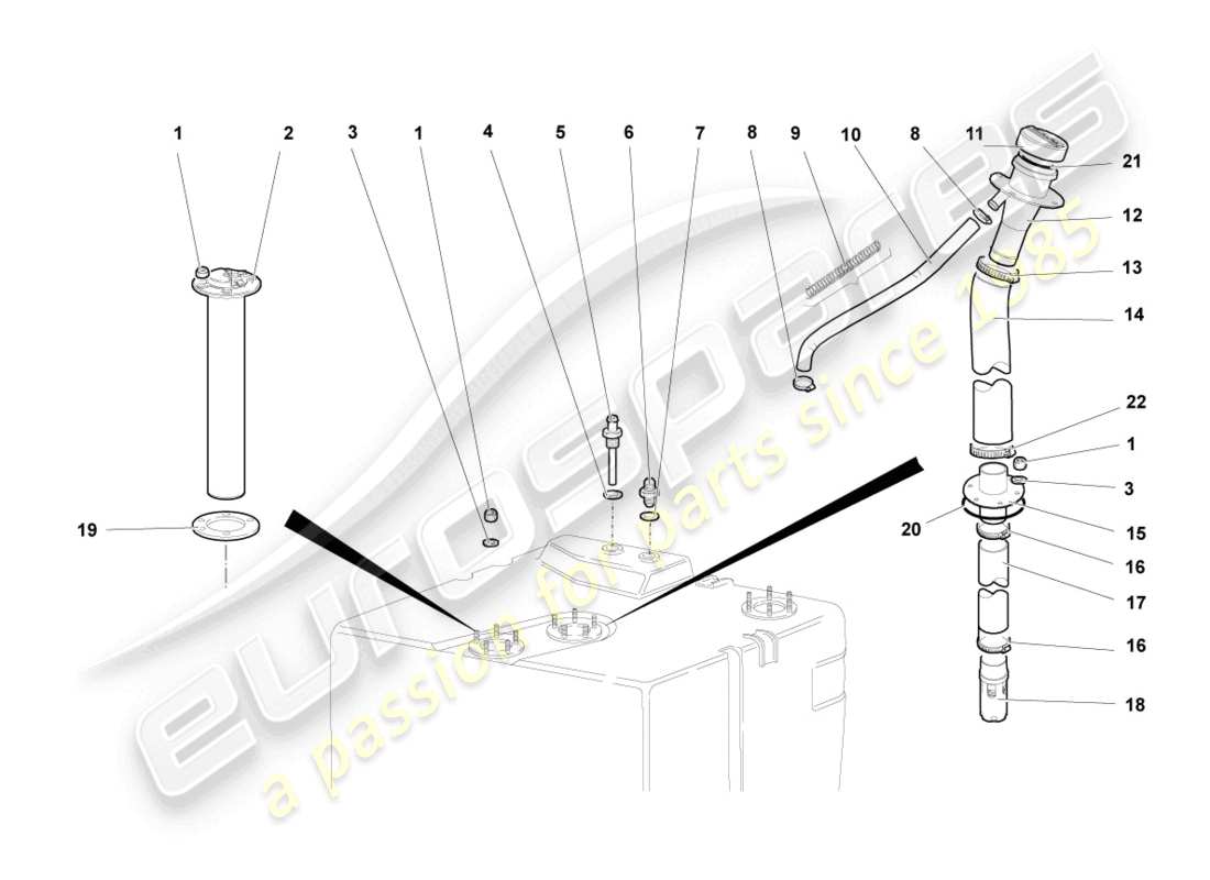 lamborghini murcielago roadster (2005) kraftstoffeinfüllrohr mit anbauteilen ersatzteildiagramm
