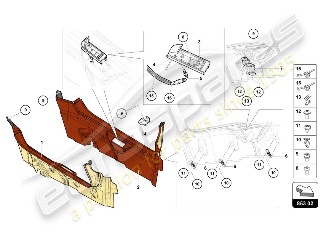 lamborghini 2019 (lp740-4 s roadster) säulenverkleidung ersatzteildiagramm