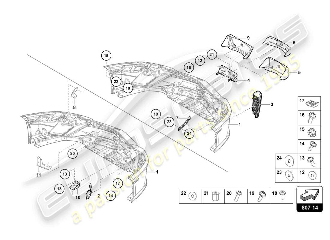 lamborghini lp740-4 s coupe (2018) stoßstange, komplett vorne teilediagramm