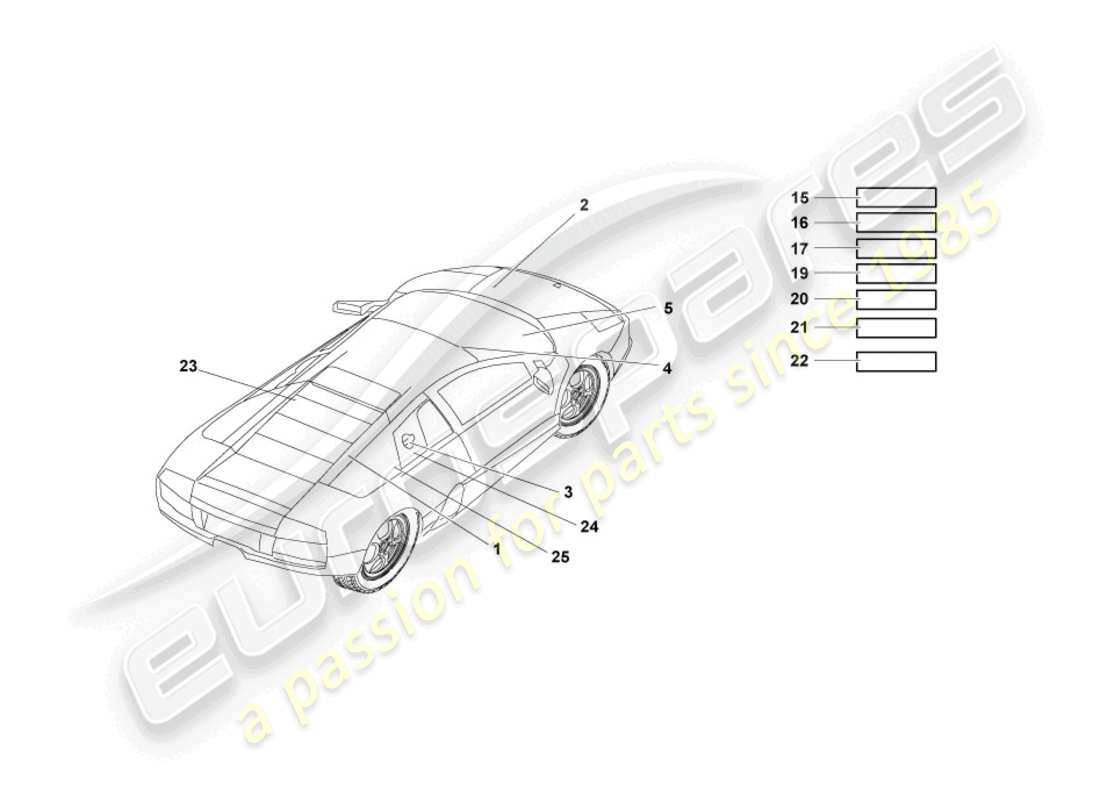 lamborghini murcielago roadster (2005) typenschilder ersatzteil-diagramm