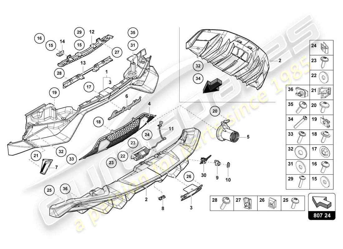 lamborghini lp770-4 svj roadster (2020) stoßstange, komplett hinten, ersatzteildiagramm