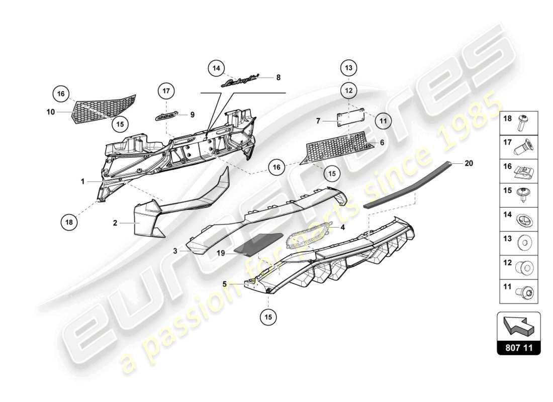 lamborghini lp750-4 sv coupe (2016) stoßstange, komplett ersatzteildiagramm