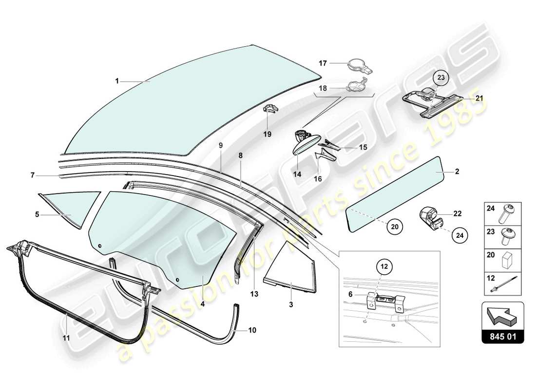 lamborghini 2017 (lp740-4 s coupe) fenstergläser ersatzteildiagramm