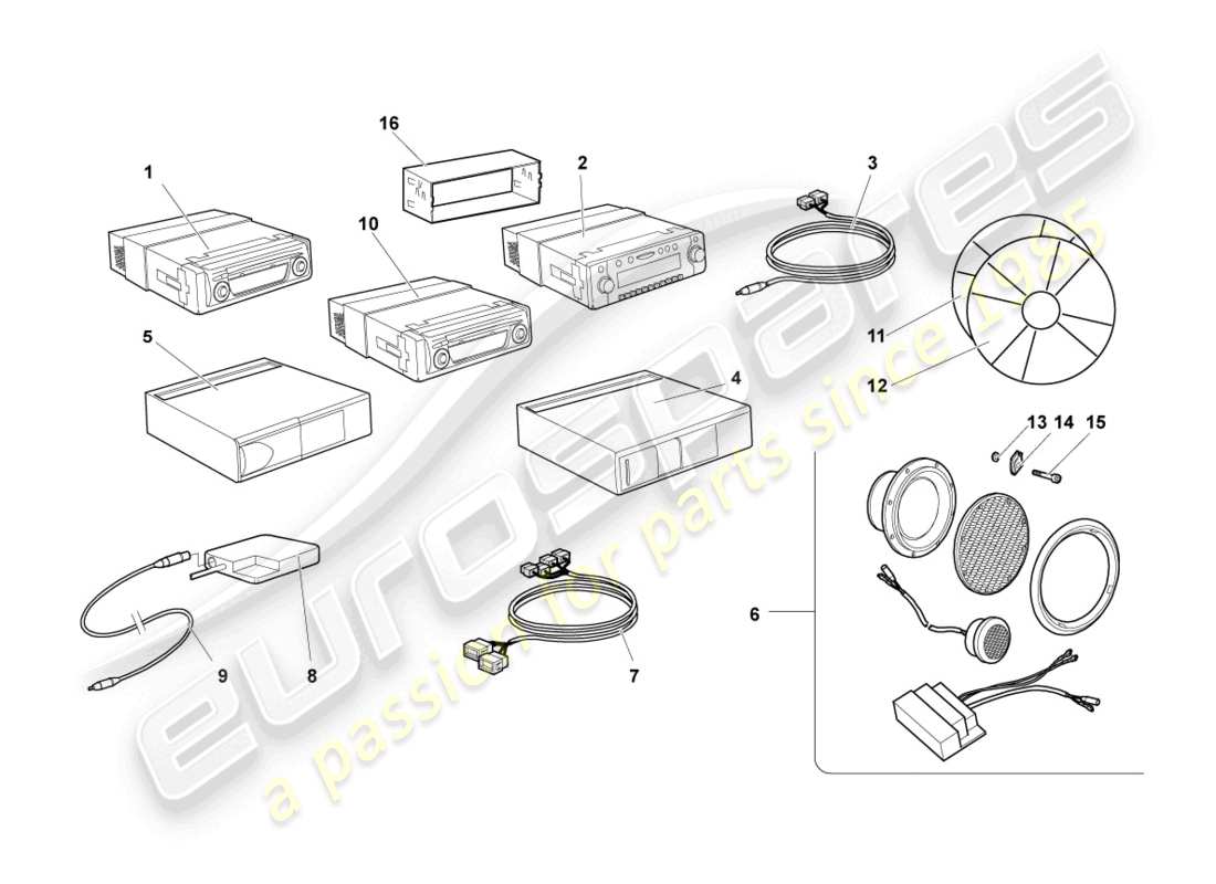 lamborghini murcielago roadster (2005) elektrische teile für audiosystem teilediagramm