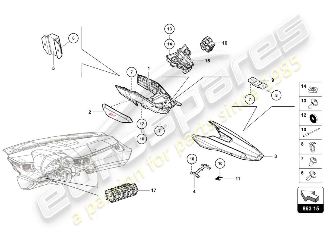 lamborghini 2019 (lp770-4 svj coupe) schaltereinheit ersatzteildiagramm